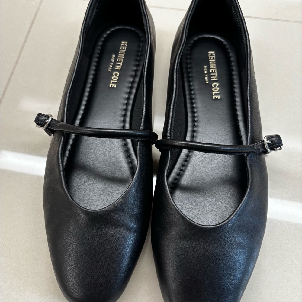 Kenneth Cole Black Magnolia Mary Jane Ballet Flats with Adjustable Strap